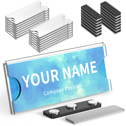 Magnetic Name Tags Kit, 15Pcs Badge Holders Clear Acrylic Name Holder with Extra-Strong Neodymium Magnets ID Badge Holders for Business Office School