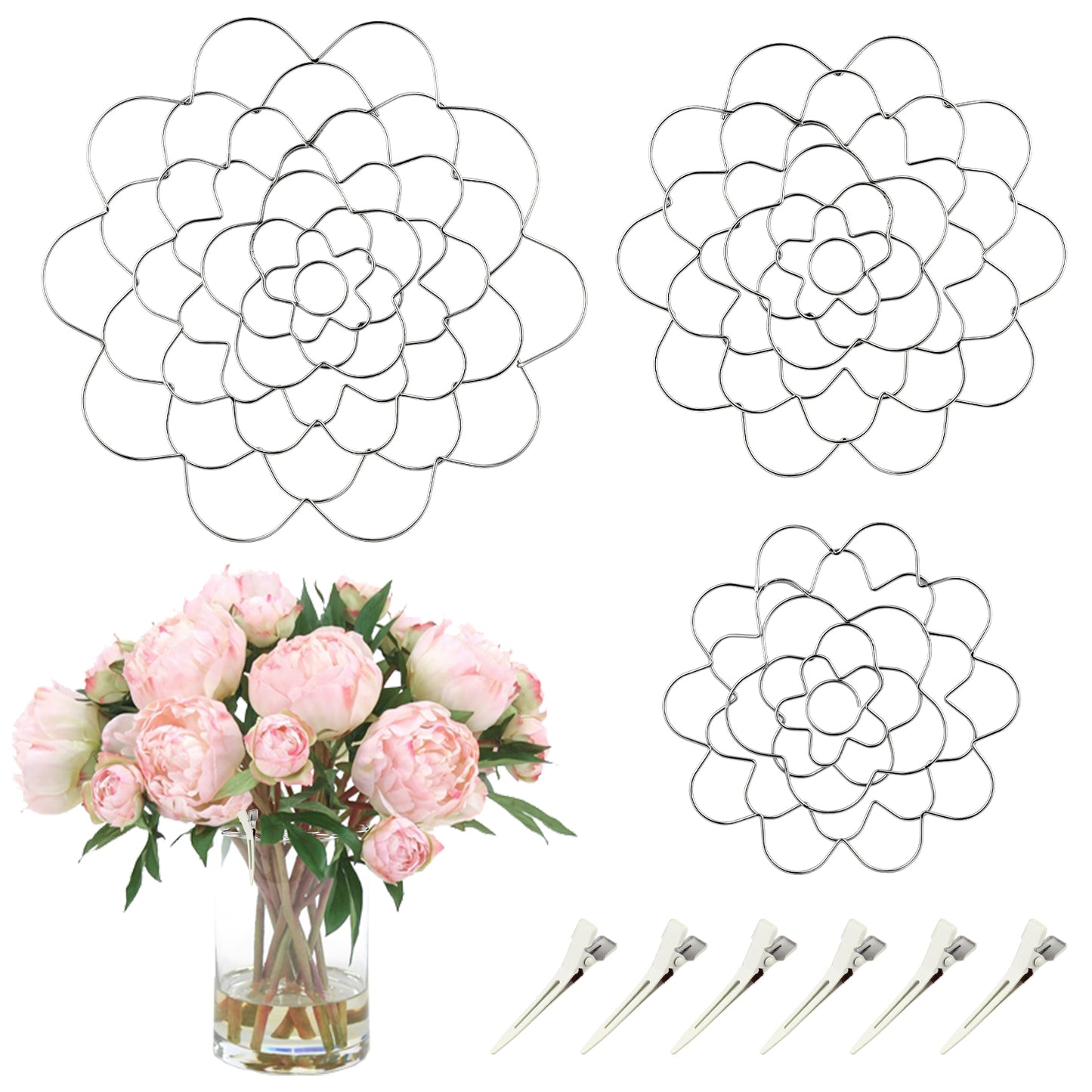 Flower Arrangement Holder, Reuseable Floral Grid Flower Frog Wire Arranger Twist for Vase Floral Stems Bouquets Plant Fixation (3 Pieces)